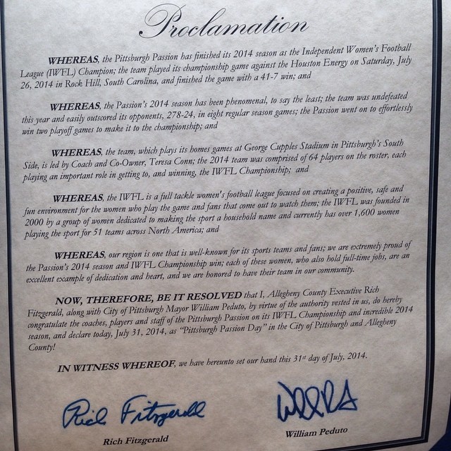 On behalf of the City of Pittsburgh & Allegheny County, today has been declared "Pittsburgh Passion Day" in Pittsburgh! Let's celebrate!