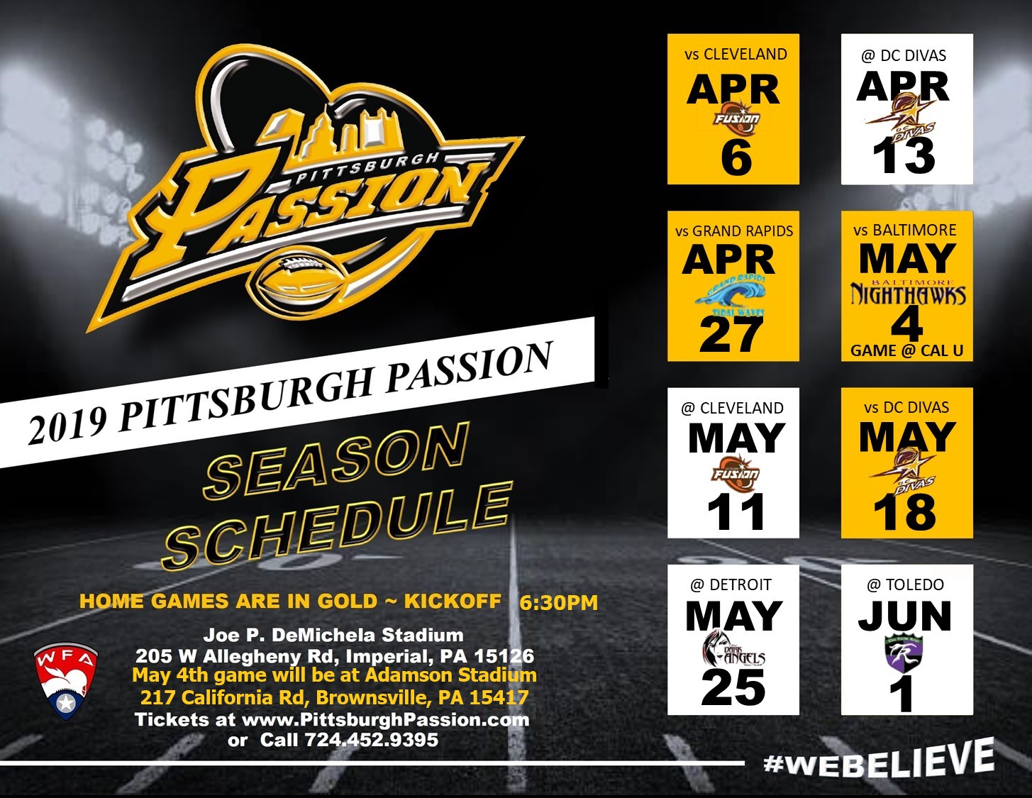 2019 Pittsburgh Passion Season Pittsburgh Passion Womens Football
