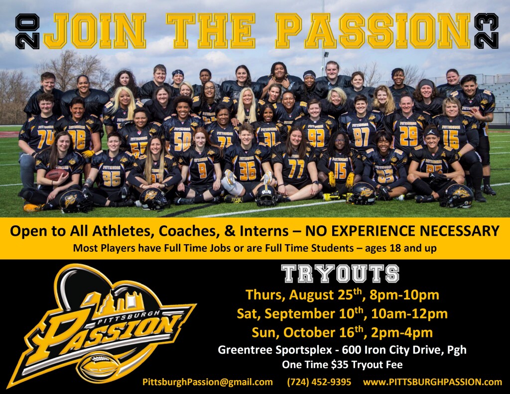 2023 Passion Tryout Flyer Pittsburgh Passion Women's Football